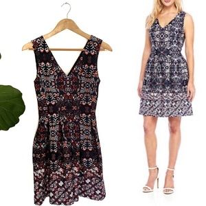 Vince Camuto Floral Scuba Pleated Fit Flare Dress